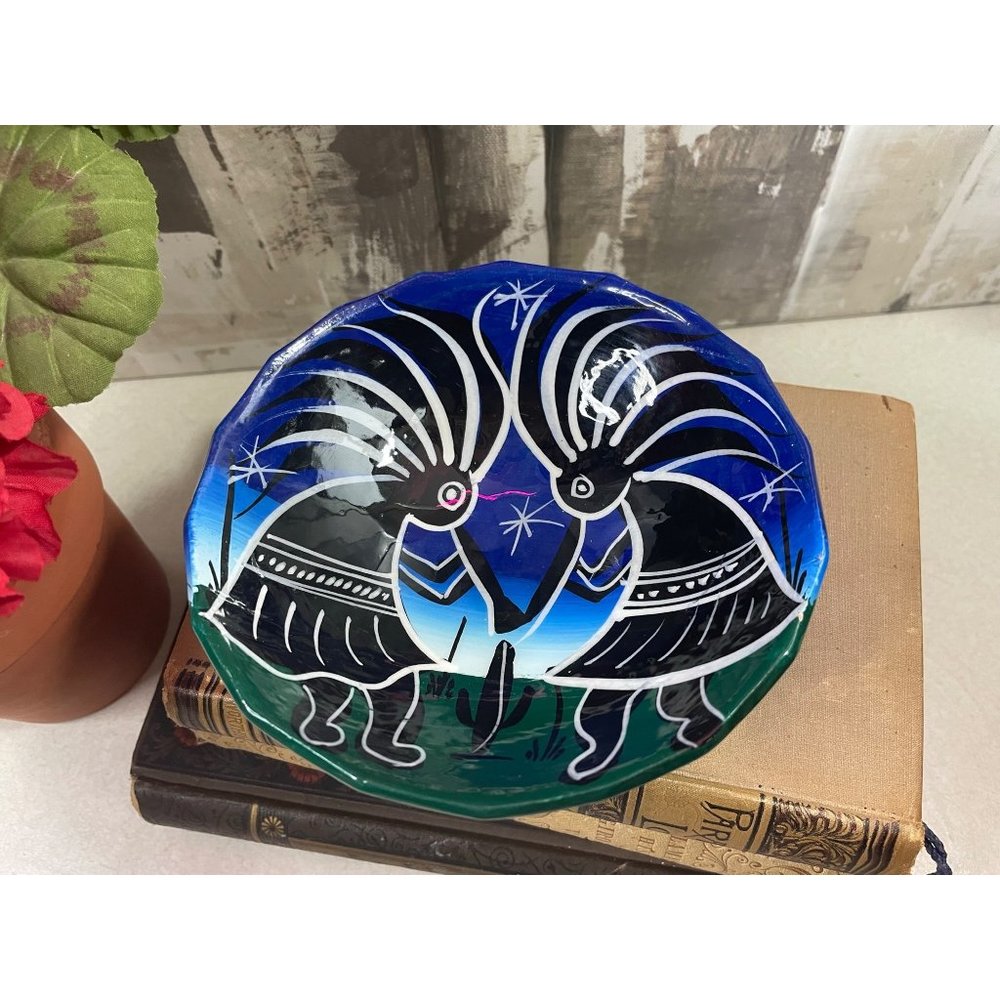 Mexican Pottery Hand Painted Footed Salsa Bowl Kokopelli Southwest